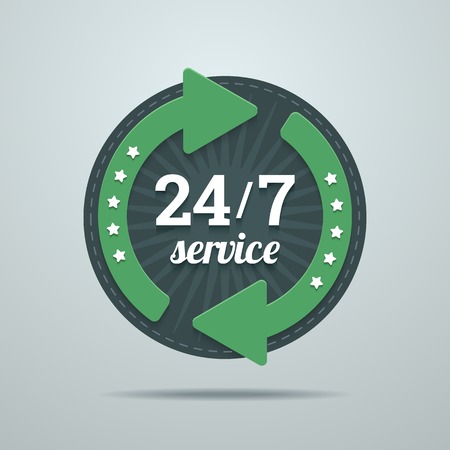 24/7 hours service sign in flat style with green arrows. Vectorの写真素材