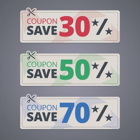 Scissors cutting coupons with discounts. のイラスト素材