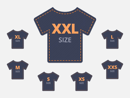 Size clothing t-shirt stickers set. Vector illustration.のイラスト素材