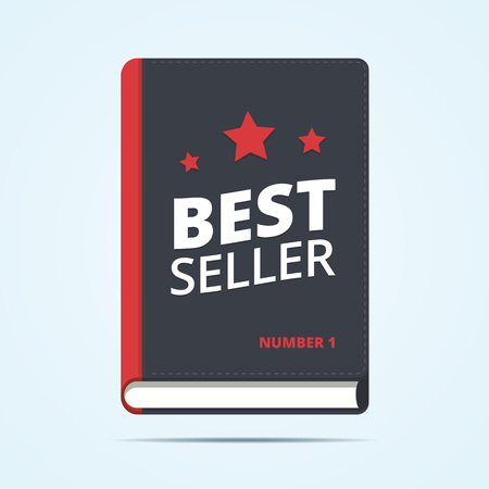 Bestseller book icon. Book award illustration with star shapes. Number one book vector icon. Best seller label. Flat book illustration.のイラスト素材