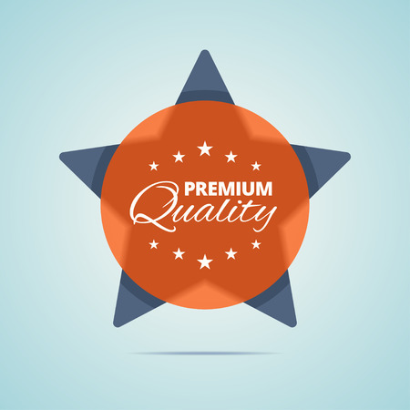 Premium quality badge. Best product badge. Transparent plastic badge in material design style. Star shape on a background. Product promotion badge. illustration in flat style.のイラスト素材