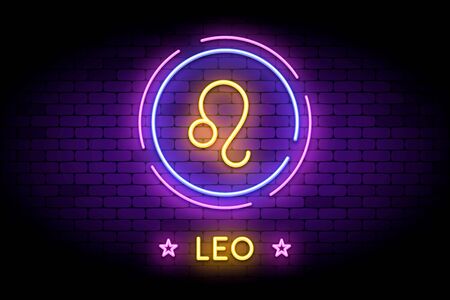 The Leo zodiac symbol, horoscope sign in trendy neon style on a wall.のイラスト素材