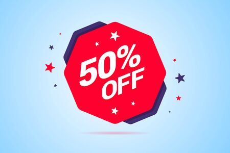 Round discount tag with 50 percents off text. Label for special offers, discounts, sales and other shop or service promotions. Vector illustration.のイラスト素材