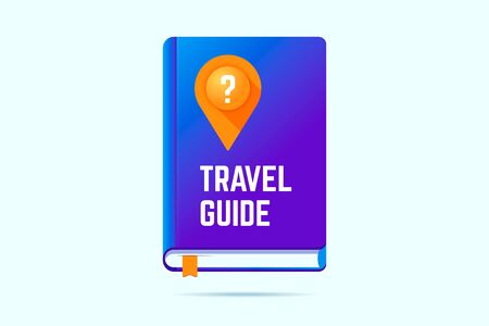 Travel guide book icon with a map pin and question sign. Vector illustration for traveling help.のイラスト素材