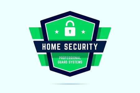 Home security badge. Ultimate protection stamp with shield and geometric wings. Professional guard system. Vector illustration in flat style.のイラスト素材