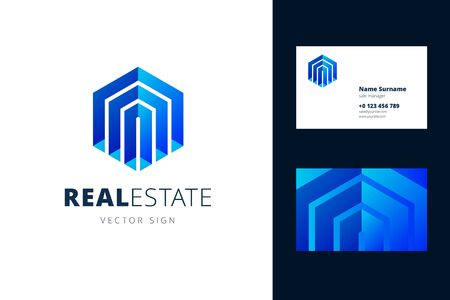 Real estate and business card template. Vector emblem in a modern gradient style for businesses selling homes and apartments.のイラスト素材