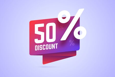50 percents discount illustration. Gradient origami banner for sale, special offers with discount. Vector illustration for shop promotions.のイラスト素材