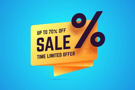 Up to 70 percent off sale. Time limited offer sign in origami, gradient style. Vector illustration for sales, shop promotions, offers and discounts.のイラスト素材