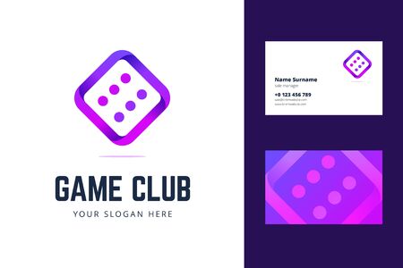 Logo and business card template with dice sign. Vector illustration for a game club, casino, poker club, and others.のイラスト素材