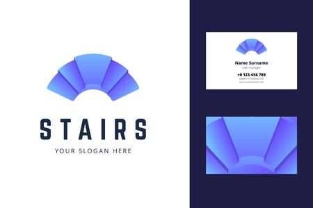 Logo and business card template with stair sign. Vector illustration in gradient style for architectors.のイラスト素材