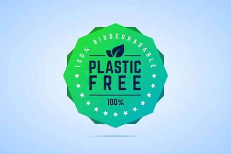 Plastic free badge. 100 percents biodegradable. Vector illustration.のイラスト素材