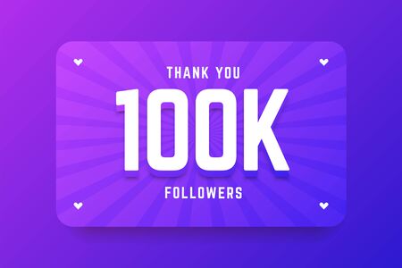 100k followers illustration in gradient violet style. Vector illustration for celebrating number of followers and subscribers.のイラスト素材
