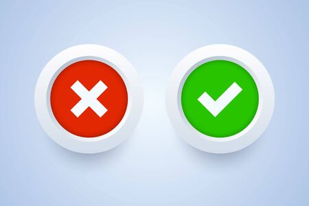 Check marks - cross sign and tick sign. Vector illustration in 3d style.のイラスト素材