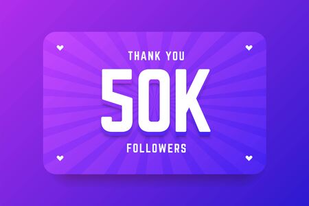 50k followers illustration in gradient violet style. Vector illustration for celebrating number of followers and subscribers.のイラスト素材