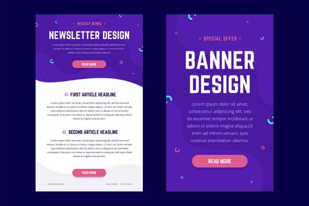 Newsletter, email design template, and vertical banner design template. Modern gradient style with shapes on the background. Vector illustration for web email promotions and landing pages.のイラスト素材