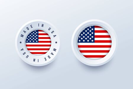 Made in USA label, sign, button, badge with United States national flag. Vector illustration in 3d style for United States producers.のイラスト素材