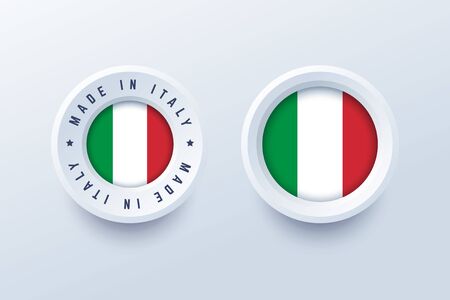 Made in Italy round label, badge, button, sticker with Italian national flag. Vector illustration in 3d style for Italian producers.のイラスト素材