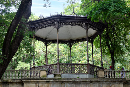 Openwork cast-iron gazebo.Beautiful metal mineral water pavilion in Essentuki, Russiaの写真素材
