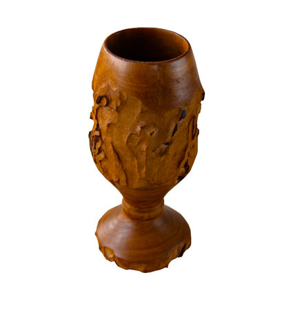 Wooden cup, carved from oak, isolated on a white background. natural natural texture.の写真素材