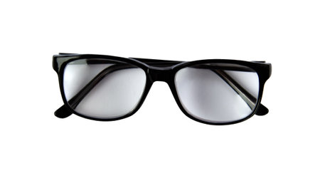 Classic-shaped glasses in a black frame isolated on a white backgroundの写真素材
