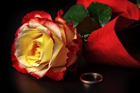 Wedding Ring in Rose, Will you marry me ,valentine Day,Dark Tone concept.の写真素材