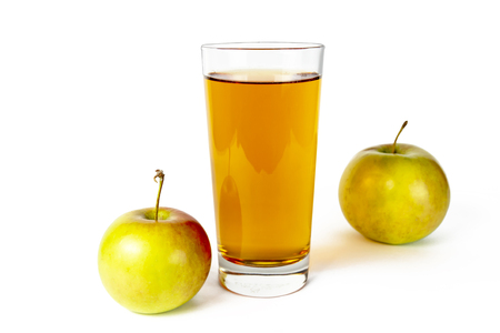 Two apples with a glass of apple juice on a white background, isolateの写真素材