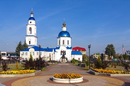 Maloyaroslavets, Russia, 09.09.2018: Central square of the city overlooking the Christian Churchのeditorial素材