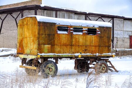Old construction car on wheels for peopleの写真素材