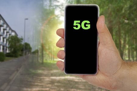 5G in the woods and the cityの写真素材