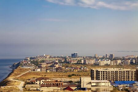 Anapa, Russia, 07.24.2019 evening city on the seashore from a bird's eye view