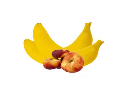 Bananas with peach close-up on a white backgroundの写真素材