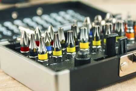 A set of bits for a screwdriver, closeup.の写真素材