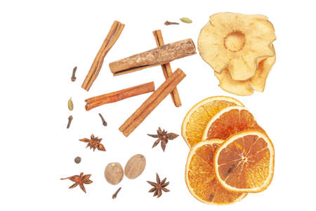 Set for mulled wine close up on a white background, isolate.の写真素材