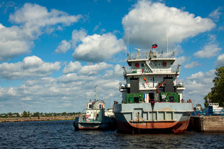 The view from the ass, the ship is at the wharf.の写真素材