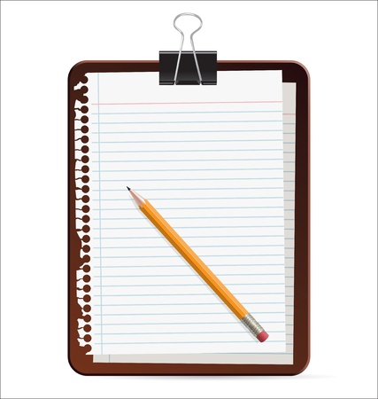Clipboard with torn notepaper and pencilのイラスト素材