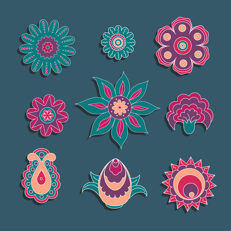 Colorful ornament elements set of flowers. Shadows contain transparency.のイラスト素材