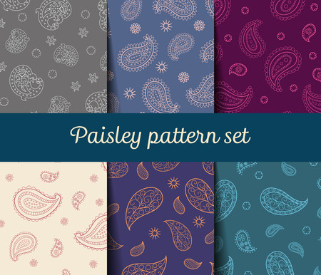 Paisley seamless patterns set. Simple hand drawn illustrations. Image require release clipping mask for work.のイラスト素材