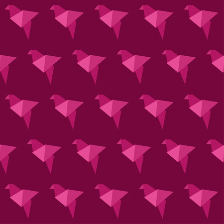 Origami bird seamless pattern. Crimson and pink colors.のイラスト素材