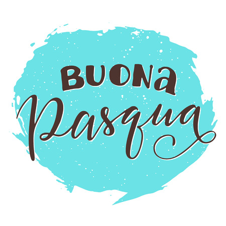 Modern lettering composition. Happy Easter in Italian on blue brush stroke background and white ink splashes.のイラスト素材