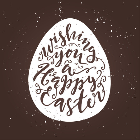 Modern lettering composition. Wishing you a happy easter phrase in egg shape. In splahes on background.のイラスト素材