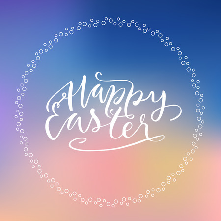Modern lettering composition. Happy easter phrase in decorative circular frame on colorful background.のイラスト素材