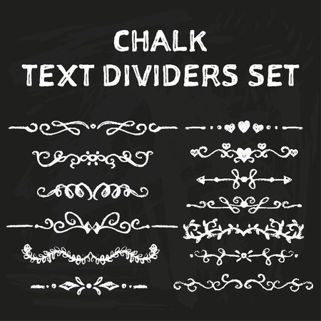 Handdrawn chalk text dividers on chalkboard. Vector set of vintage illustrations.のイラスト素材