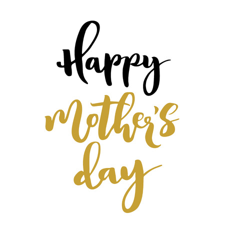 Happy mother's day calligraphic greeting card. Isolated black and golden letters on white background.のイラスト素材