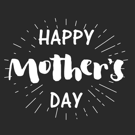 Happy mother's day chalk typography greeting card. White brush letters with rays on dark background.のイラスト素材