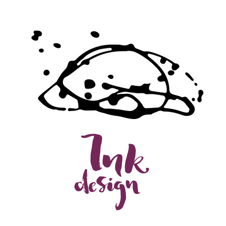 Vector ink stains design card. Isolated black splashes on white background. Modern purple brush lettering title phrase.のイラスト素材
