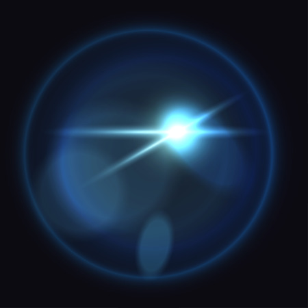 blue lens flare. Blurred bokeh and flash on dark background. Release clipping mask for work.のイラスト素材