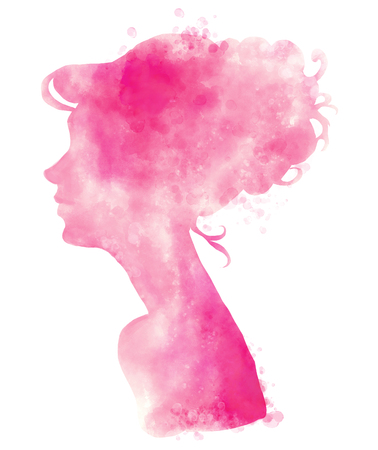 Digital art woman illustration. Watercolor technique and pinkish colors. Female wedding hairstyle.の写真素材