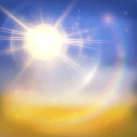 Bright sun summer background with naturally looking landscape on backdropのイラスト素材