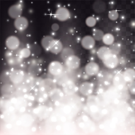 White light effect of shiny particles and bokeh going up. Sparkling stars and glowing dust on dark transparent background.のイラスト素材