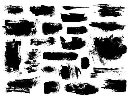 Set of black vector brush strokes on white background. Painted grunge stripes, spots and blobsのイラスト素材